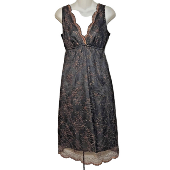 Twelfth Street Cynthia Vincent Dress Gray Copper S Small Stretch Lace Slip Fairy - Picture 1 of 11